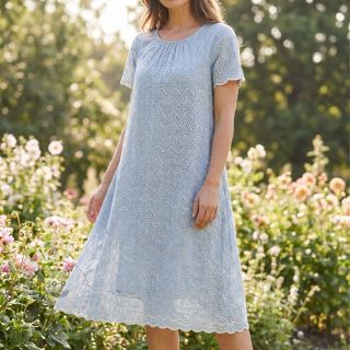Bavlněná látka EMBROIDERY Rosemary light blue