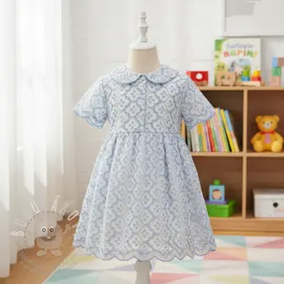 Bavlněná látka EMBROIDERY Lilian blue