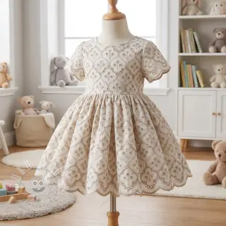 Bavlněná látka EMBROIDERY Lilian natural