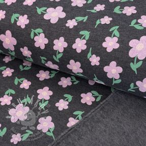 Teplákovina počesaná Flowers indigo melange