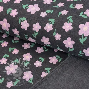 Teplákovina počesaná Flowers indigo melange