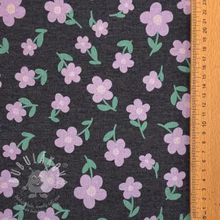 Teplákovina počesaná Flowers indigo melange