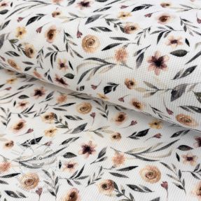 Úplet WAFFLE Flowers white digital print