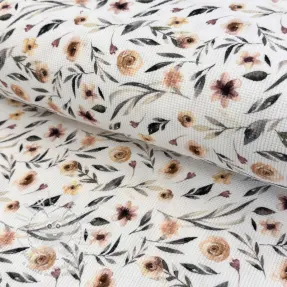 Úplet WAFFLE Flowers white digital print