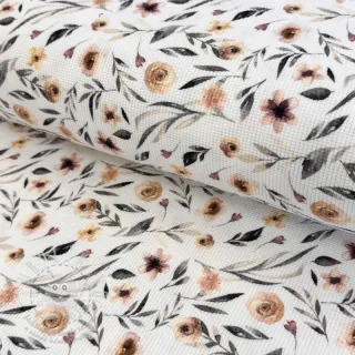 Úplet WAFFLE Flowers white digital print