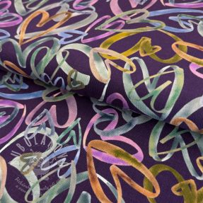 Manšestr tenký Hearts dark purple digital print