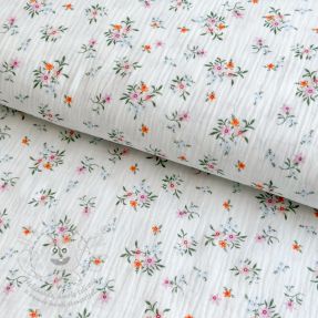 Dvojitá gázovina/mušelín Flowers white ORGANIC