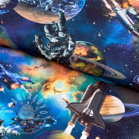 Bavlněná látka Space navy digital print