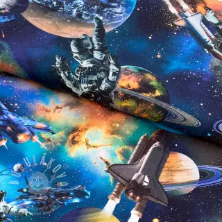 Bavlněná látka Space navy digital print