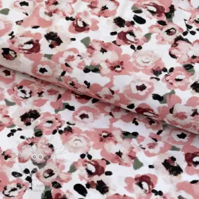 Viskóza POPLIN STRETCH Flowers white digital print