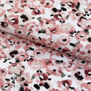 Viskóza POPLIN STRETCH Flowers white digital print