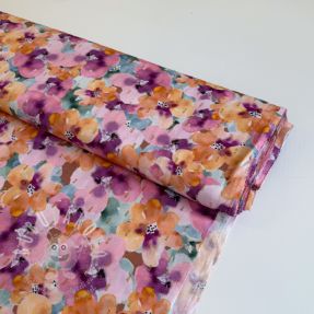 Viskóza LUREX Flowers purple orange digital print