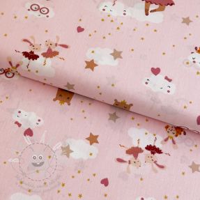 Bavlněná látka Sweet ballerina animals powder ORGANIC