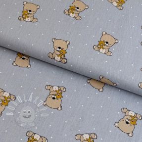 Bavlněná látka Sweet bear light grey ORGANIC