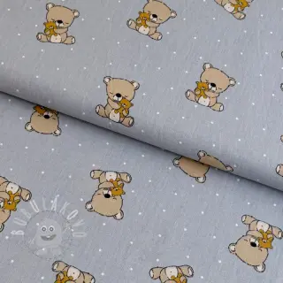 Bavlněná látka Sweet bear light grey ORGANIC
