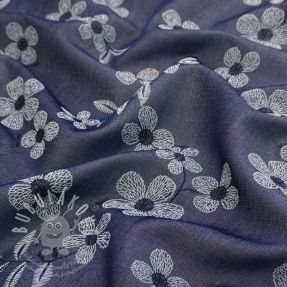 Bavlněná látka JEANS Chambre LUXURY JACQUARD Flowers dark blue