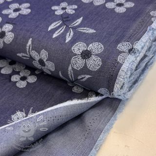 Bavlněná látka JEANS Chambre LUXURY JACQUARD Flowers dark blue