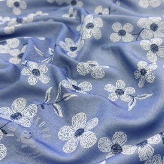 Bavlněná látka JEANS Chambre LUXURY JACQUARD Flowers jeans