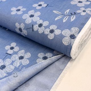 Bavlněná látka JEANS Chambre LUXURY JACQUARD Flowers jeans