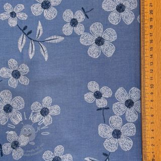 Bavlněná látka JEANS Chambre LUXURY JACQUARD Flowers jeans
