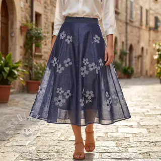 Bavlněná látka JEANS Chambre LUXURY JACQUARD Flowers dark blue
