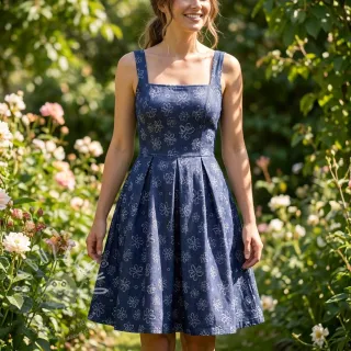 JEANS DENIM JACQUARD Flower dark blue