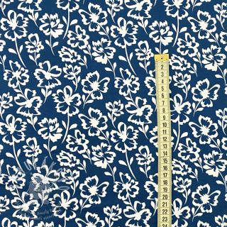 Teplákovina počesaná SOFT Imprint flowers petrol