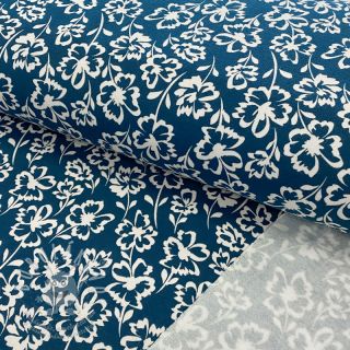 Teplákovina počesaná SOFT Imprint flowers petrol