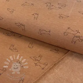 Teplákovina počesaná Dogs camel melange