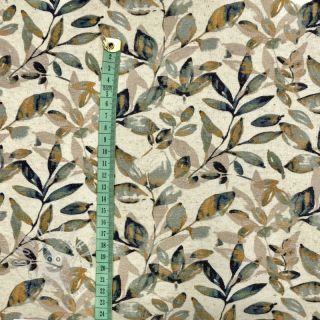 Úplet se lnem Leaves old green ochre digital print