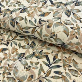 Úplet se lnem Leaves old green ochre digital print