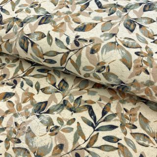 Úplet se lnem Leaves old green ochre digital print