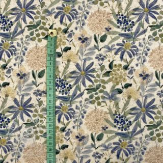 Úplet se lnem Flowers ecru blue digital print