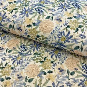 Úplet se lnem Flowers ecru blue digital print