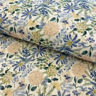 Úplet se lnem Flowers ecru blue digital print