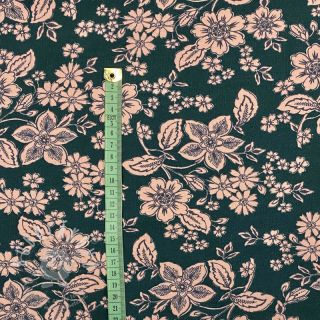 Teplákovina počesaná SOFT Flowers emerald