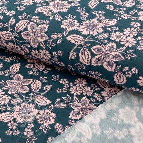 Teplákovina počesaná SOFT Flowers emerald