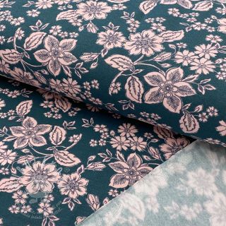 Teplákovina počesaná SOFT Flowers emerald