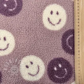 Kabátovina TEDDY JACQUARD Happy faces mauve