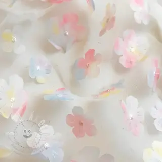 Tyl na TUTU RETRO Flowers light blue