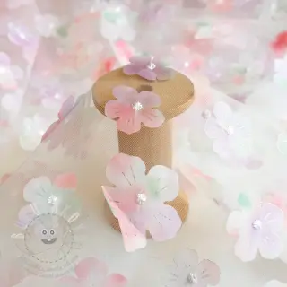 Tyl na TUTU RETRO Flowers lavender