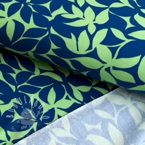 Teplákovina počesaná SOFT Leaves green navy