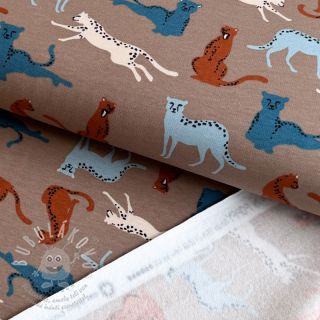 Teplákovina počesaná SOFT Leopard taupe ORGANIC