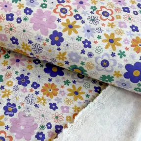 Teplákovina počesaná Glitter flowers ecru melange