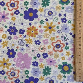 Teplákovina počesaná Glitter flowers ecru melange