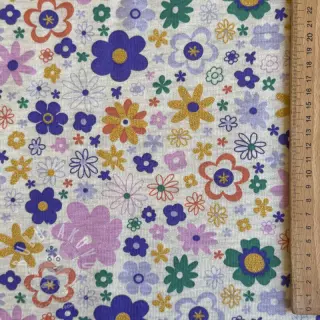 Teplákovina počesaná Glitter flowers ecru melange