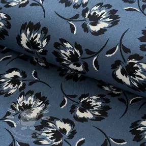 Viskóza ROSELLA STRETCH Flowers blue