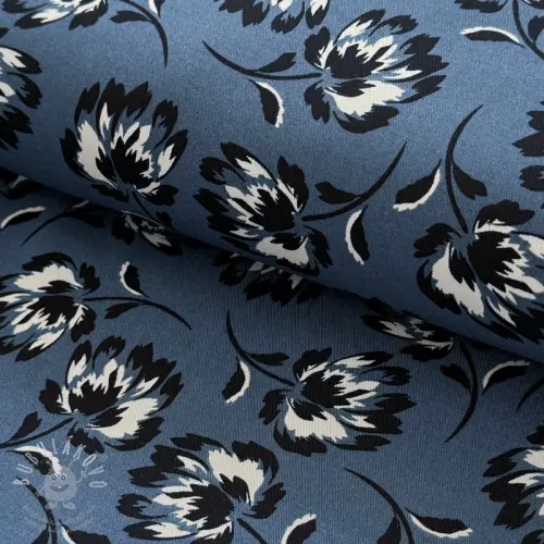 Levně Viskóza ROSELLA STRETCH Flowers blue