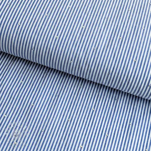 Levně Bavlněná látka YARN DYED Stripes with studs blue