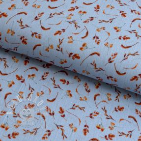 Dvojitá gázovina/mušelín Leaves field light blue